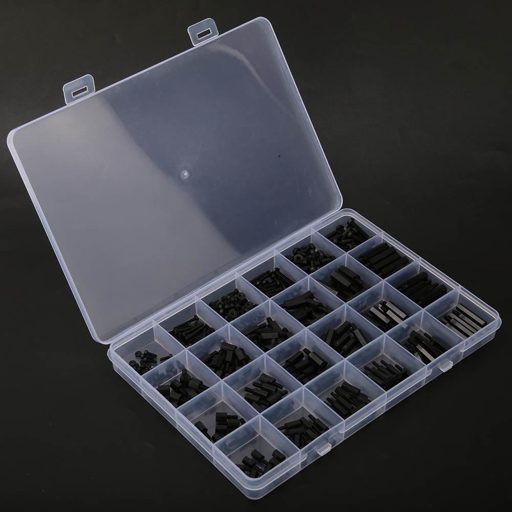 360Pcs M2 M2.5 M3 Black Nylon MalE Female Hex Standoff Spacer Screw Nut Assortment Kit