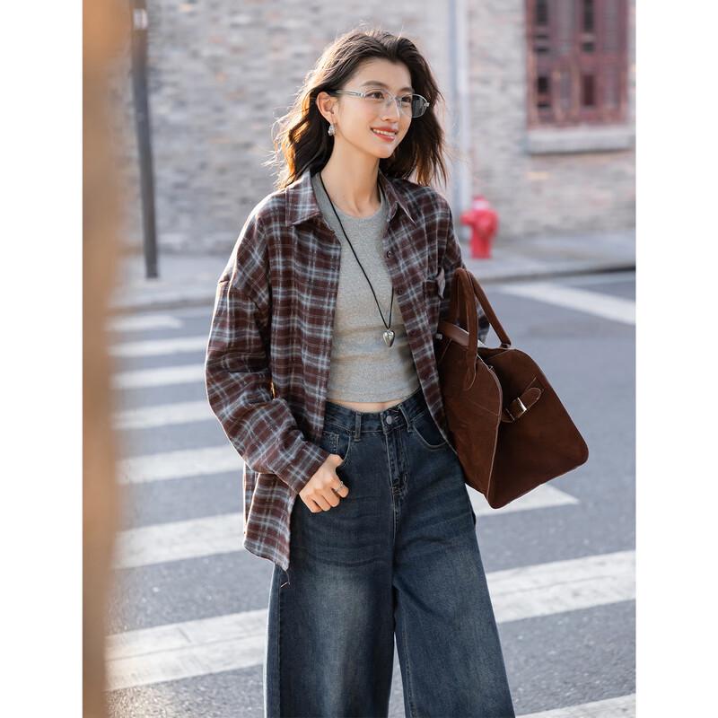 Mocana Women's Vintage Plaid Long Sleeve Shirt