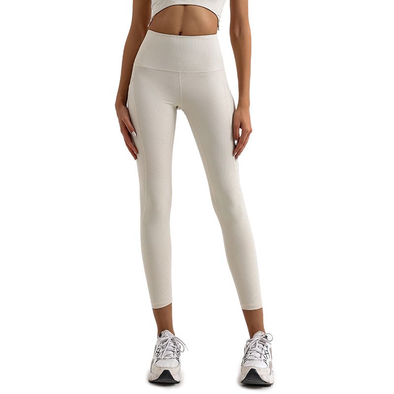 Export Cross-Border Stripes Pocket Yoga High-Waist Quick-Drying Sports and Fitness Running Silm Training Cropped Pants Long Pants