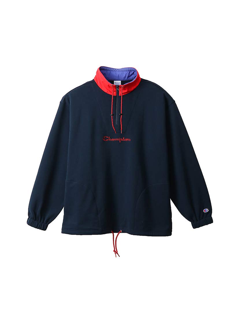 

Sweatshirt Long Sleeve Half Zip Sweatshirt Fleece Color Scheme Script Logo Embroidery Navy M [Champion] C3-R002 Men s Темно-синій