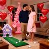 Set de jucării de golf Casă de turtă dulce Joc de putting de Ziua Îndrăgostiților cu crose și mingi cu tematică de inimă Cadou de golf festiv pentru cupluri Distracție în interior și exterior