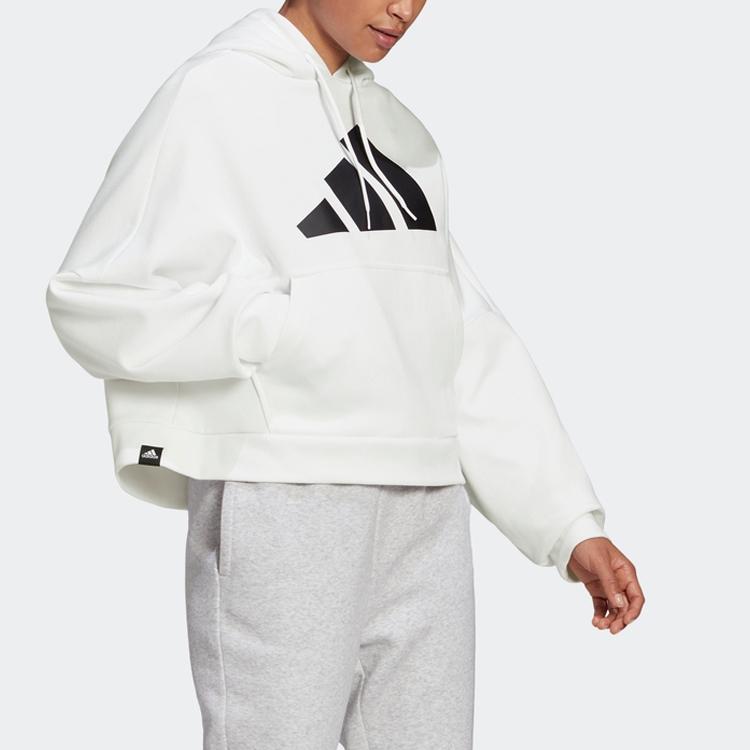 Adidas Colorblock Logo Sports Pullover Hoodie Women Tops White GC9168