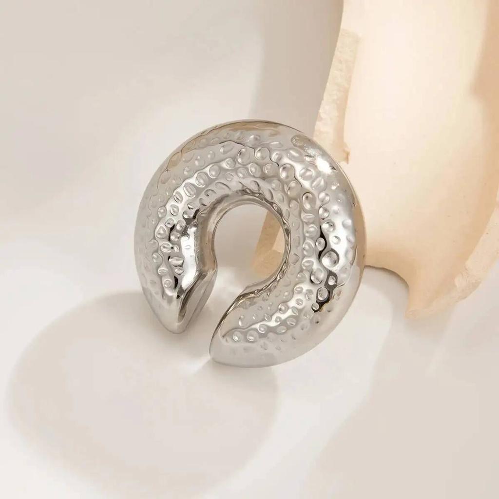 Ingemark Punk Vintage Chunky Geometric C Shape Ear Cuff Stainless Steel Metal Texture Thick Non Piercing Ear Clip Women Jewelry