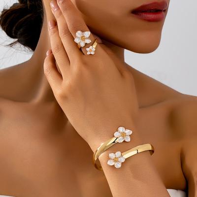 New Fashion Trend Flower Opening Bracelet Ring, Women's Personalized  Set, Holiday Party Accessories Gift