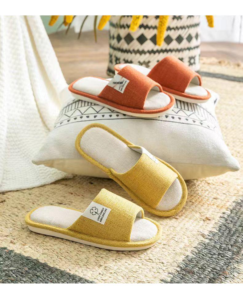 Unisex Cotton Linen Indoor Slippers - Non-Slip, All-Season Comfort for Couples