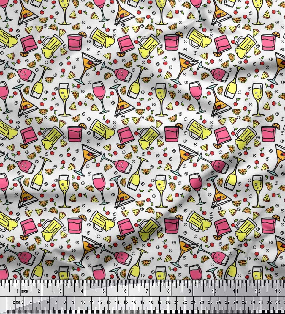 

Тканина Soimoi Японія Креп-сатин Вино та пиво Напої Тканина з принтом на метри 42 дюйма 42 Inch Wide - Poly Crepe білий