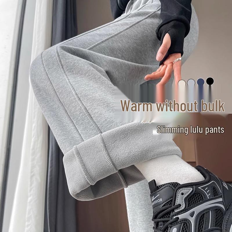 

Серые широкие спортивные брюки на флисовой подкладке для женщин - Маленький размер, Зимний повседневный 2024 M