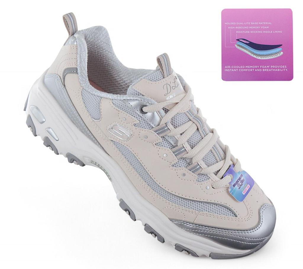 Skechers D Lites - Chromatic - Damen Sneakers Schuhe Beige-Silber 150246-NTSL ORIGINAL