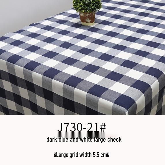 Plaid Cotton Linen Tablecloth and Cushion Fabric Set