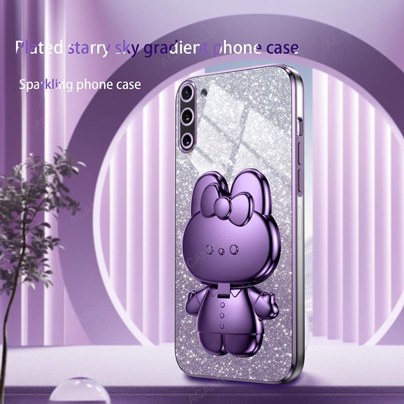 Niedlicher 3D-Kaninchen Make-up Spiegel Ständer Plattiertes Etui Für Samsung Galaxy Note 10 Plus 5g Glitzer Schutz Rückseite Auf Note10 + 10plus