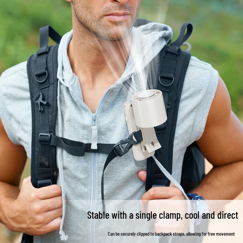 Portable USB Rechargeable Clip-On Fan with Digital Display and High Wind Power, Includes Handheld Cooling Ice Pack