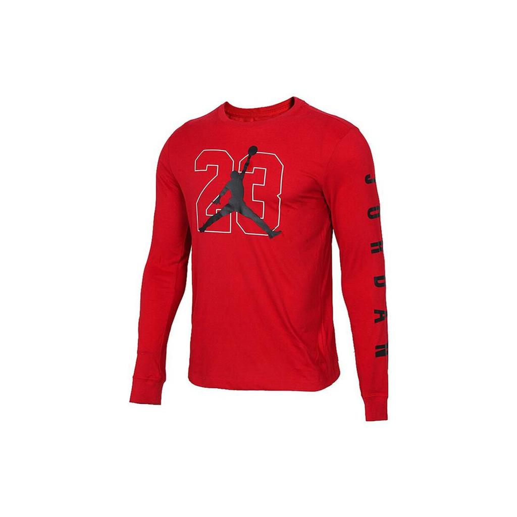 Jordan Big Logo Basketball Digital Print Casual Breathable Sport Round Neck Long Sleeve T-Shirt Men Tops Red AQ3702-687