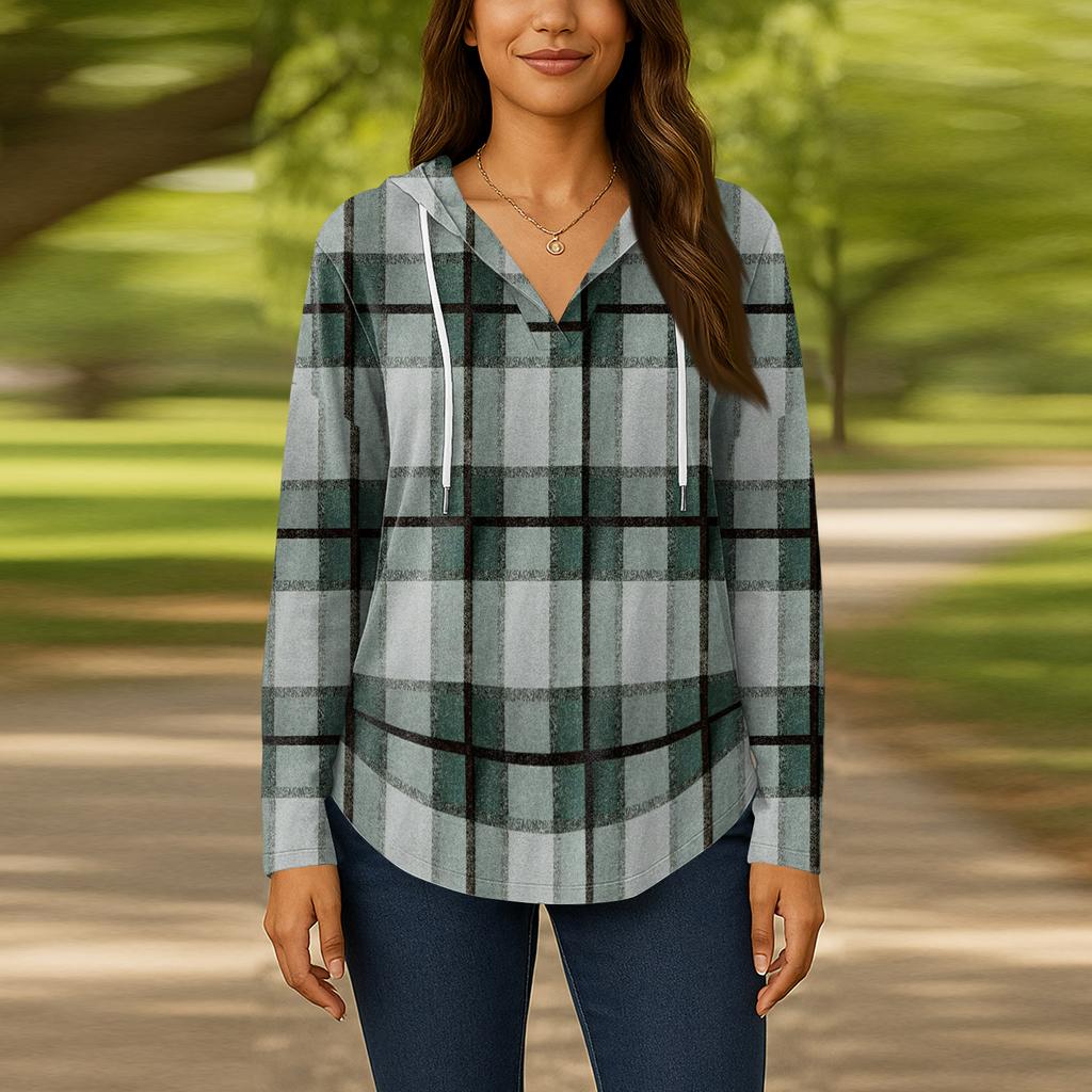 Damenmode Kapuzenpullover V-Ausschnitt Langarm Geblümter Kordelzug Lässig Locker Pullover Tops