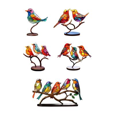 Bird Statue Centerpiece Multicolor Figurine Metal Birds Sculpture Birds Desktop Ornament Home Decor for Indoor Fireplace Outdoor