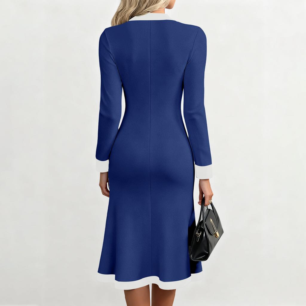 Women's Elegant Commuting Two-tone V-neck MIDI Dress