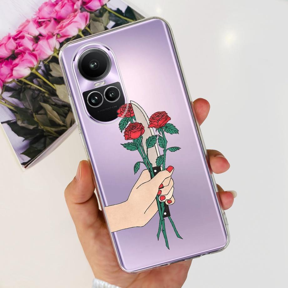 For Oppo Reno10 Pro Case Reno 10 5G Cover Soft TPU Black Silcione Bumper Coque For Reno 10pro Global Funads Women Fashion Print