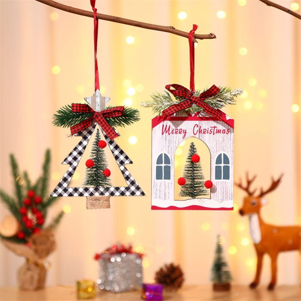 Round Christmas Decoration Square Christmas Wooden Pendant Cute   New Year