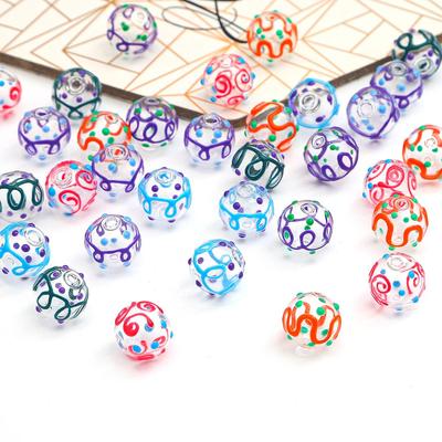 1Pcs 14mm Decorative Pattern Freehand Hollow Coloured Glaze Round Ball Multicolor Glass Beads For Jewelry Making DIY Bracelet Necklace Earring