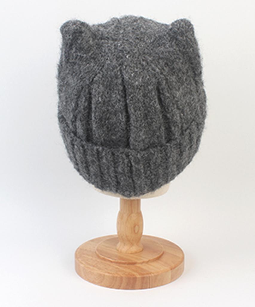 Yunibeosyeolkemiseuteuli Wool Cat Gray Bubble Beanie Cat Beanie