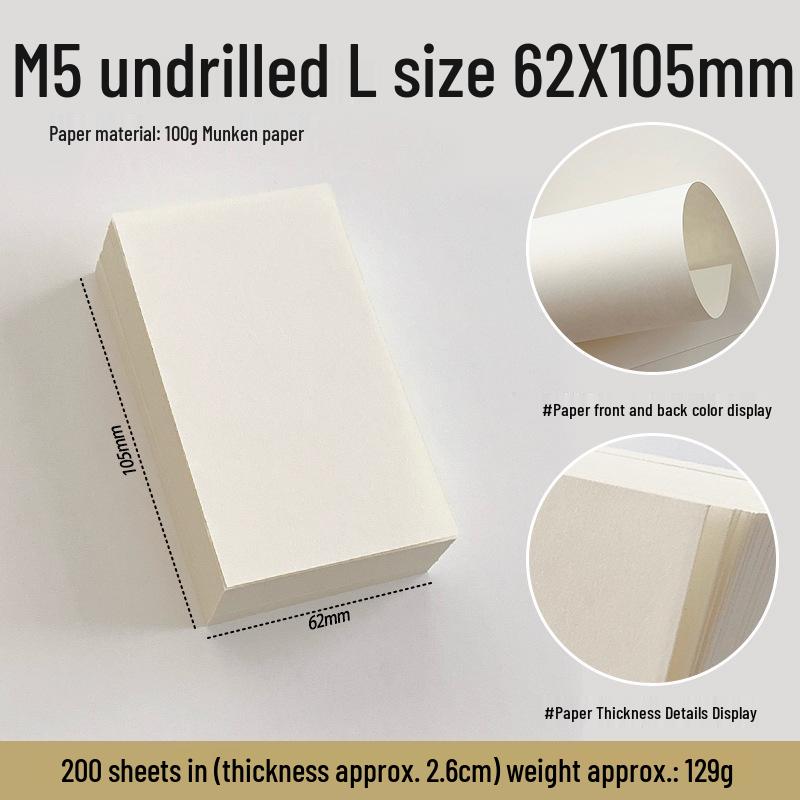 Munken Crème-kleurige Lichtgewicht Losbladig Notitieboekpagina's, 100g, A6/A7/M5, Inktbestendig, Oogvriendelijk.