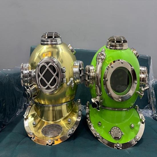 Brass and Green Diving Helmets, Set of 2, Nautical Maritime Home Office Decor Gift Item 45.72 cm