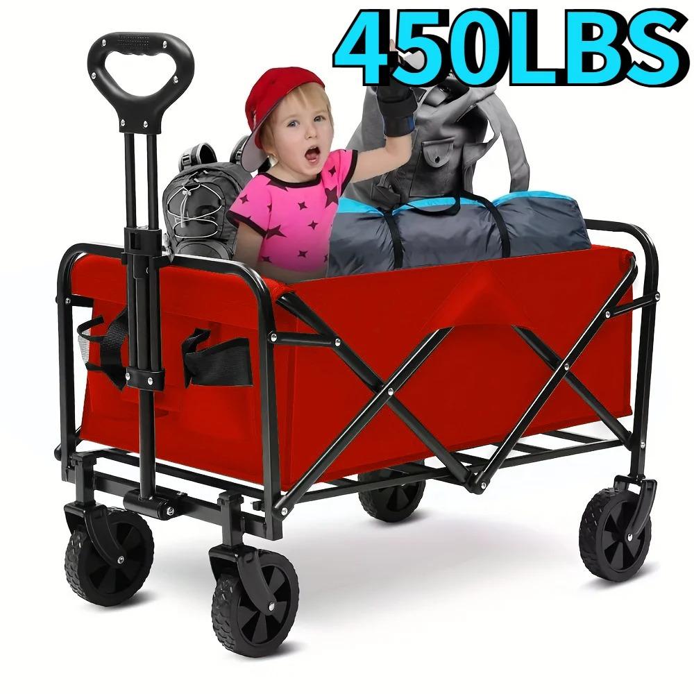 Wagon Cart Foldable Heavy Duty Utility Cart for Groceries, Sports, Gardening, Shopping Portable Folding Cart Foldable Cat