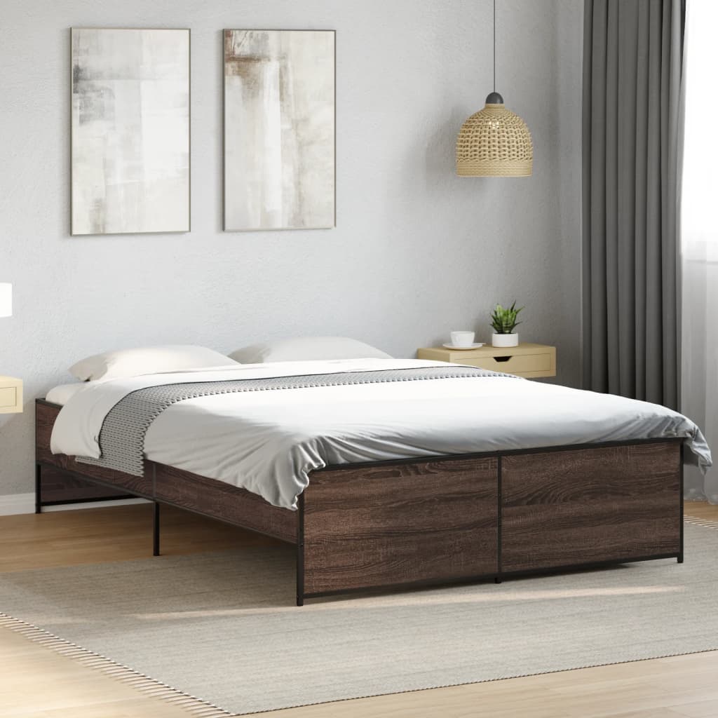 Brown Bed Frame with Oak Effect 120 x 190 cm Wood Based Panel & Metal