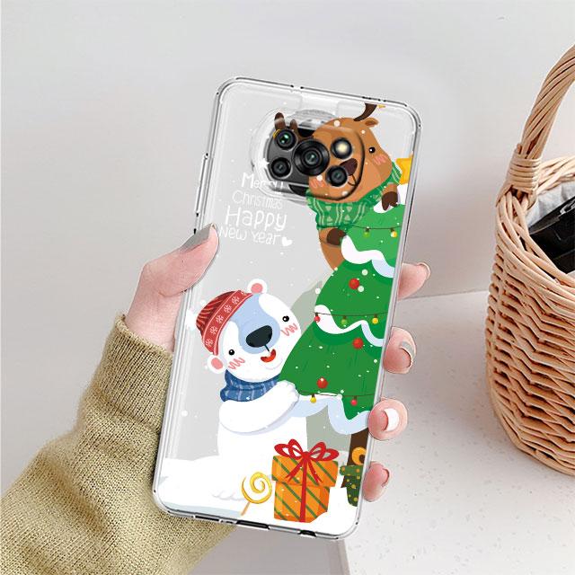 Case For Xiaomi Mi Poco X3 NFC 11 Lite M3 10T 9T 12 Redmi Note 10 9 9S 8 8T 7 Soft Clear Phone Cover Snowman Christmas