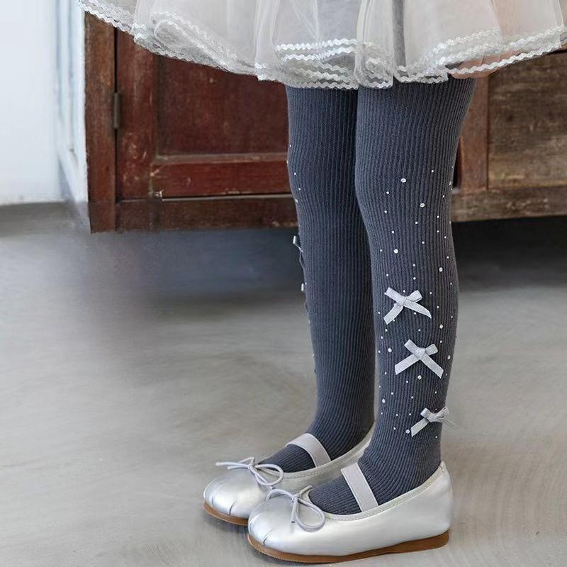 Sparkling Kids Girls Tights White Sheer Pantyhose Spring Fall Thin Dressy Leggings with Rhinestones Dressy Outwear Party Tights