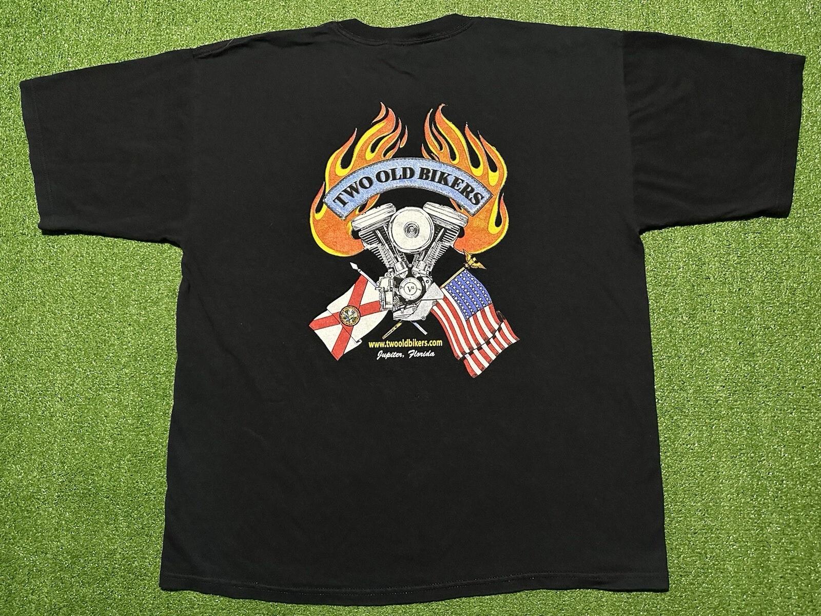 

Vintage Two Old Bikers Motorcycle Double Sided Black T Shirt Adult Size XL S