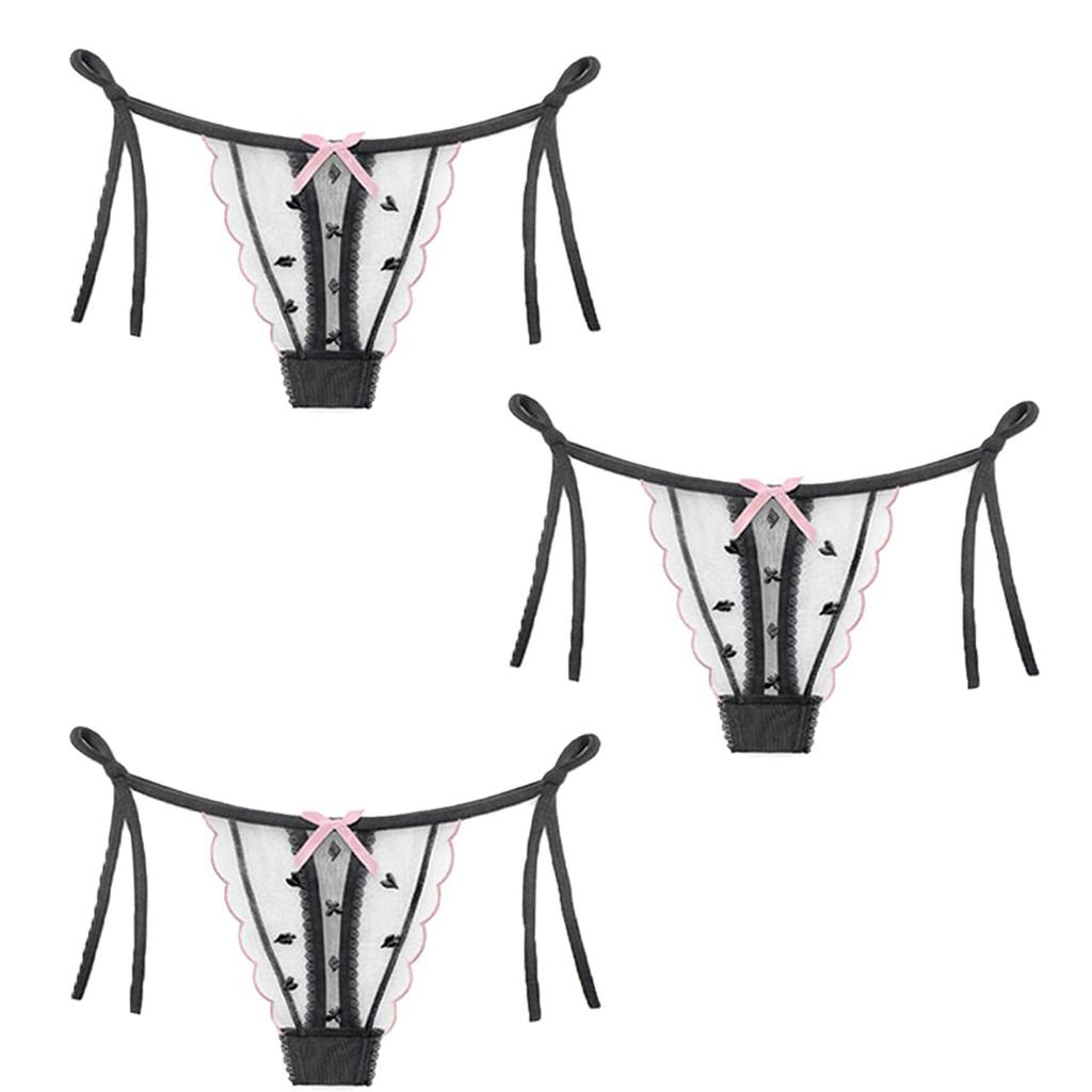 One Limitation Set of Ribbon Thongs and Sexy PTS118S3 of Women's 3-Piece Panties, Underwear, (Set 3, A)