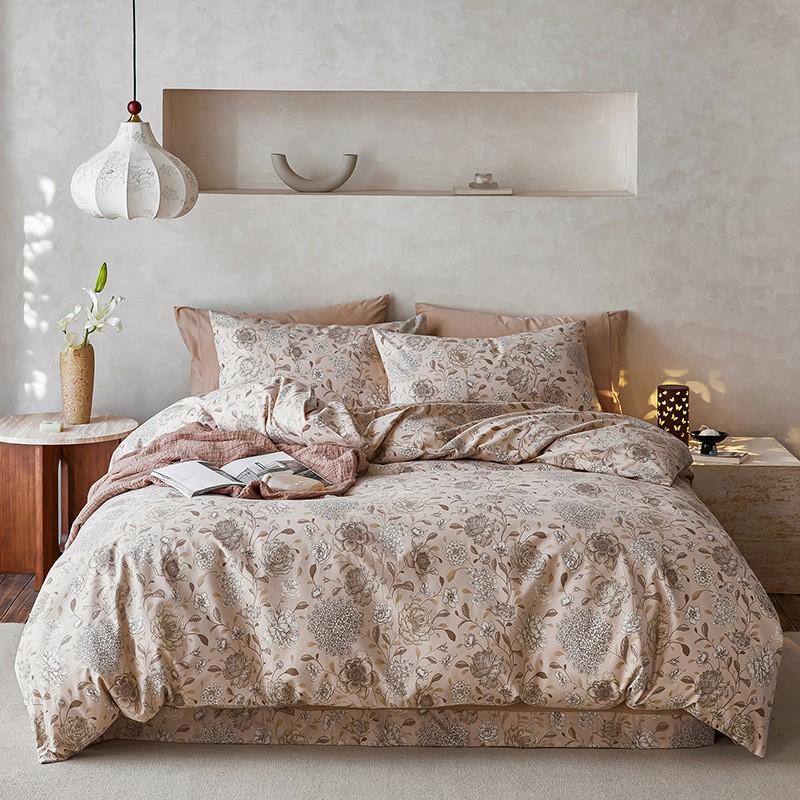 Cotton Flannel Bedding Set Soft Breathable All-season Bed Sheets Plant Floral Print Multiple Sizes