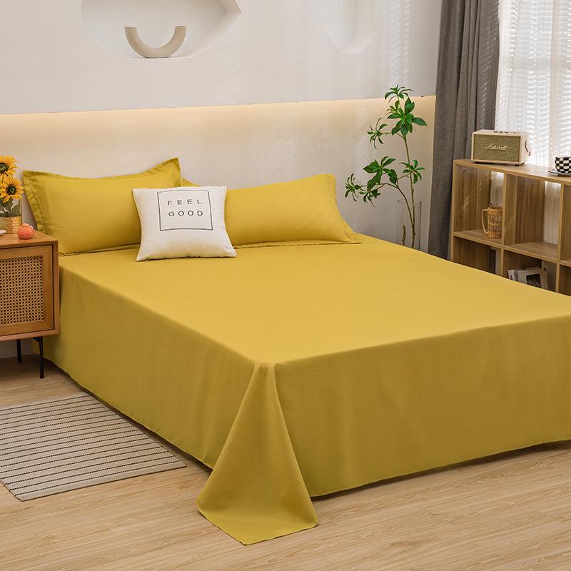 Solid Color Washed Cotton Bed Sheet Set - Fitted Sheet & Duvet Cover for Dorms