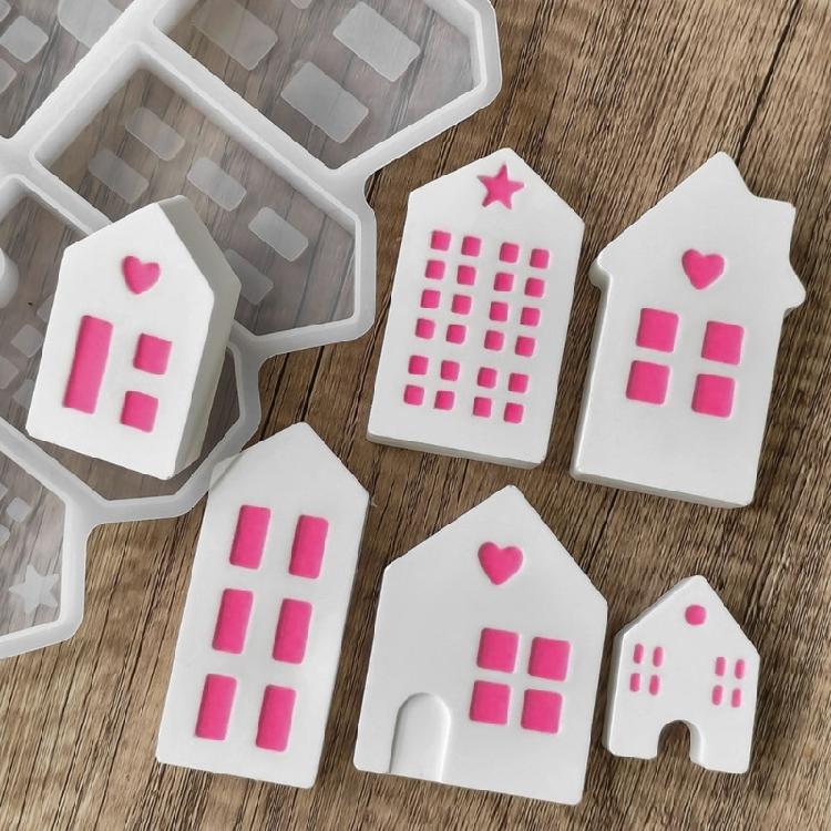 House Shape Silicone Candle Molds 10 Cavities Cabin Shape Silicone Molds Heat Resistant for Handmade Candle Soap Making