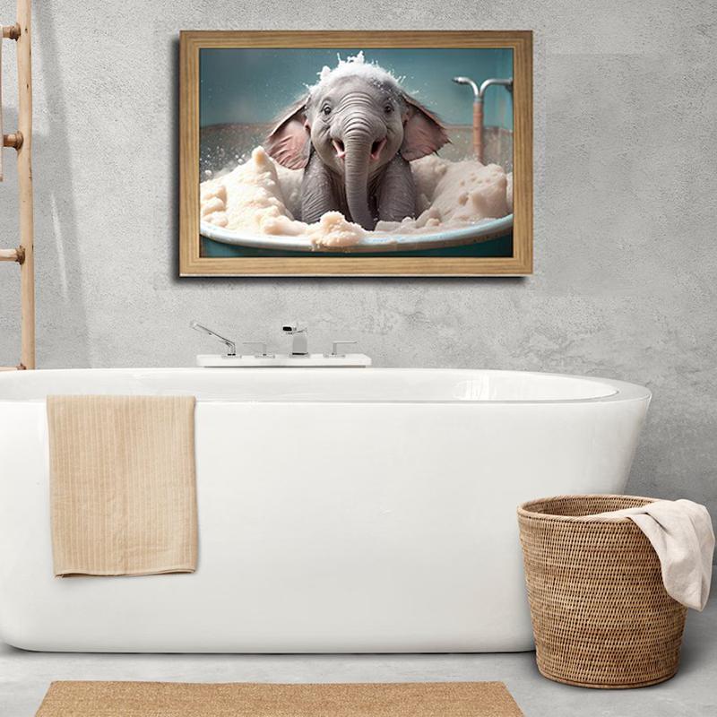 Cute Baby Lion Tiger In Bathtub Wall Art Canvas Painting Animals Bathing Funny Bathroom Art Poster Prints Picture Room Decor