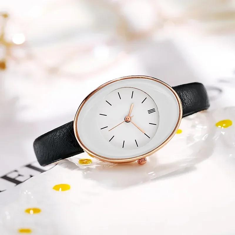 Minimalist Oval Women Watches Simple Elegant Ladies Wrist Watch Quartz Leather Female Clock Reloj Mujer Relogio No Bracelet