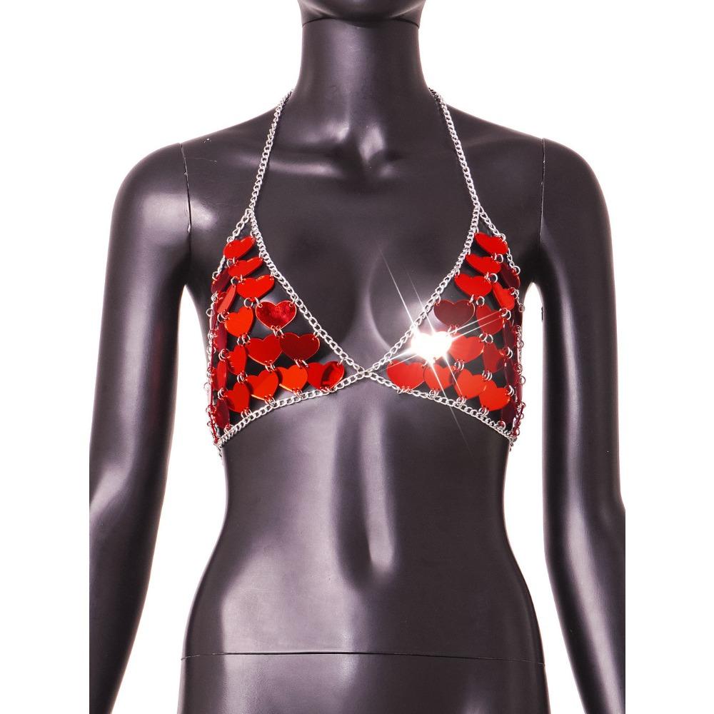 

Новый сексуальный бюстгальтер с открытой спиной и акриловым сердечком для женщин на лето One Size красный