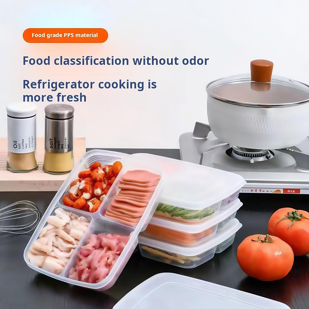 5\10\20pcFood Grade Sealed Fridge Storage Box 4-compartment Fresh Keeping Container for Frozen Meat, Scallions, Ginger & Garlic.