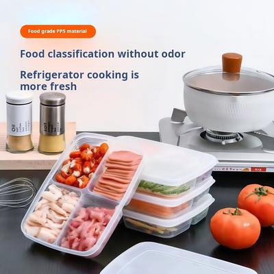 5\10\20pcFood Grade Sealed Fridge Storage Box 4-compartment Fresh Keeping Container for Frozen Meat, Scallions, Ginger & Garlic.