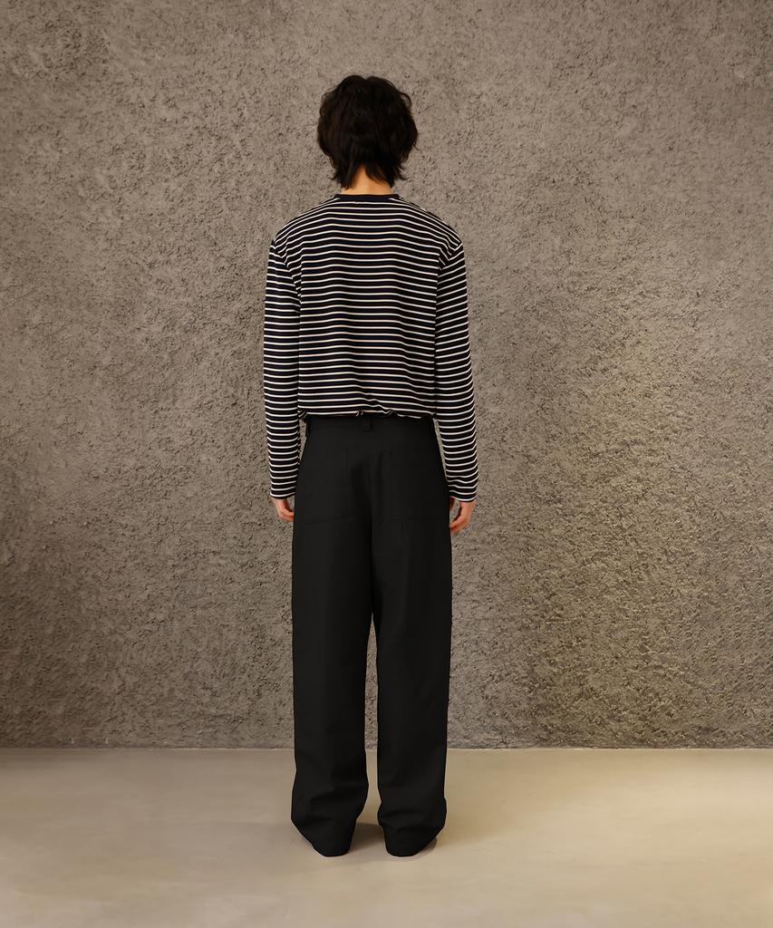 SIGNATURE One-Pleat Wide Cotton Pants [Black]