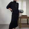 Autumn Winter Solid Color Elegant High Neck Knit Sweater and Skirt Set