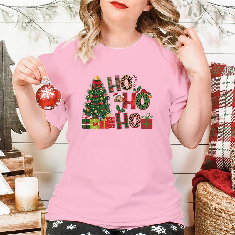 New Christmas Tree HO HO HO Print T Shirt Women Funny  Merry Christmas Tops Tees Female Short Sleeve Crew Neck Women Xmas Tshirt