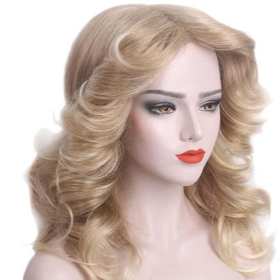 Blonde Wig Golden Brown Wig Women Medium Length Hair Costume Cosplay Party Daily Use Curly Hairpiece High Temperature Fiber Hair