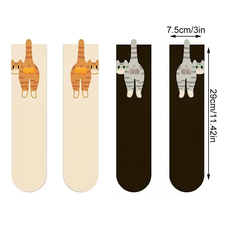 1/2 Pair Socks Funny Abstract 3D Cat Butt Mid-Tube Socks Cartoon Quirky Cotton Socks Cat Egg Floor Sock for Cute Girls Sock Gift