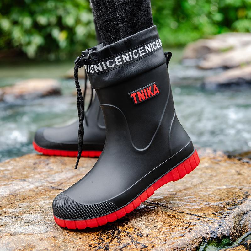 New men's rain shoes short tube non-slip water shoes bundle mouth rain boots non-slip middle tube fashion wear warm water shoes men