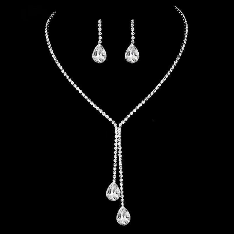 Elegant Rhinestone Water Drop Bridal Jewelry Set: Necklace & Earrings