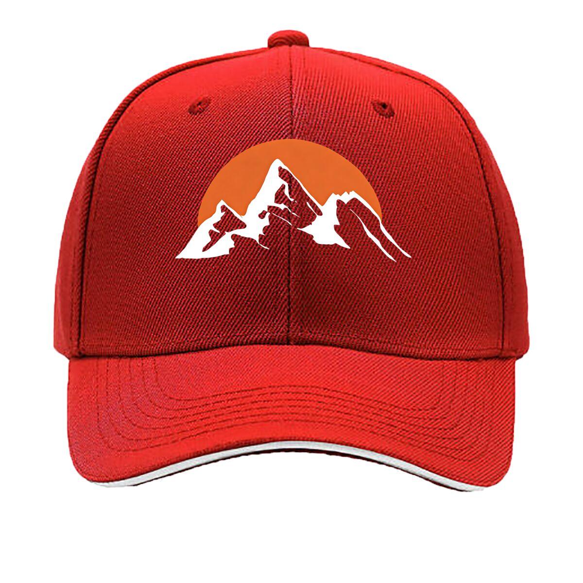Adjustable Mountain Baseball Cap Vintage Style Black with White Orange Sunset Design Outdoor Sandwich Baseball Cap One Size