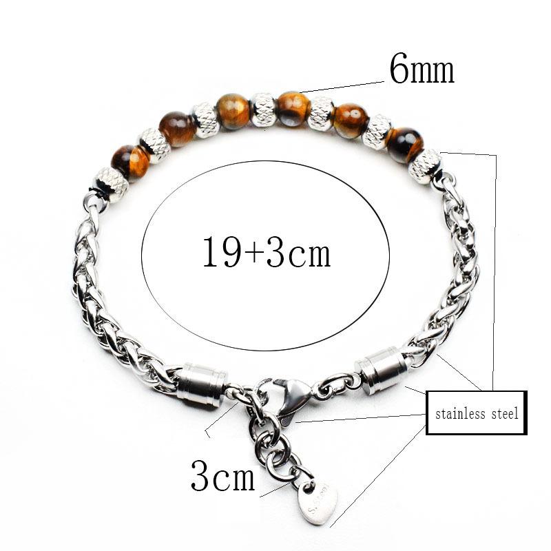 Noter Stainless Steel Braelet Men Adjustable Chain Link Braclet Homme 6mm Natural Sodalite Onyx Tiger Eyes Braslet Pulsera Gift
