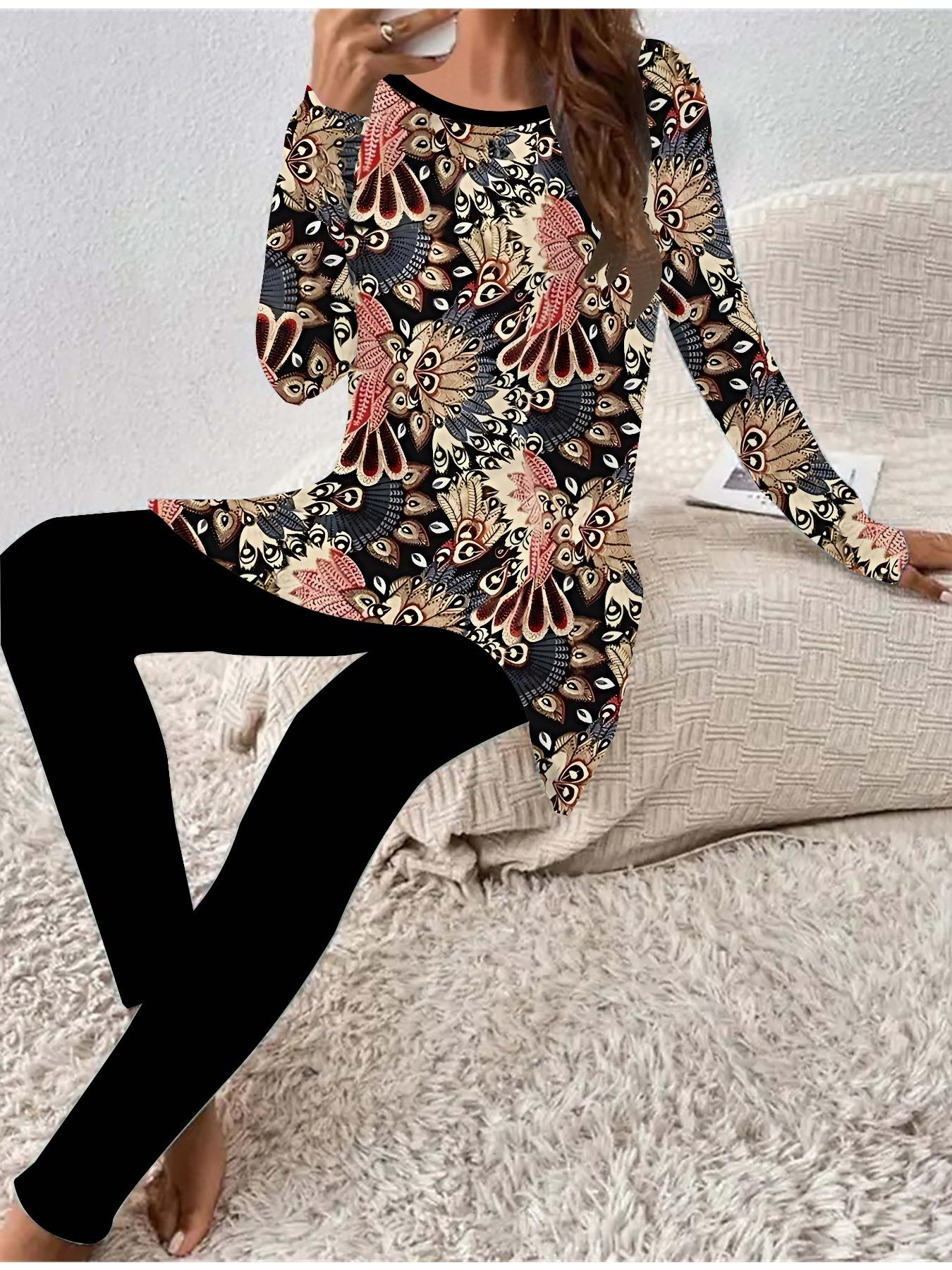 

Euro-American Fashion 3D Retro Printed Women s Four-season Long-sleeved T-shirt + Long Pants Two-piece Set. Perfect Gift for New Year & Christmas 8XL чорний