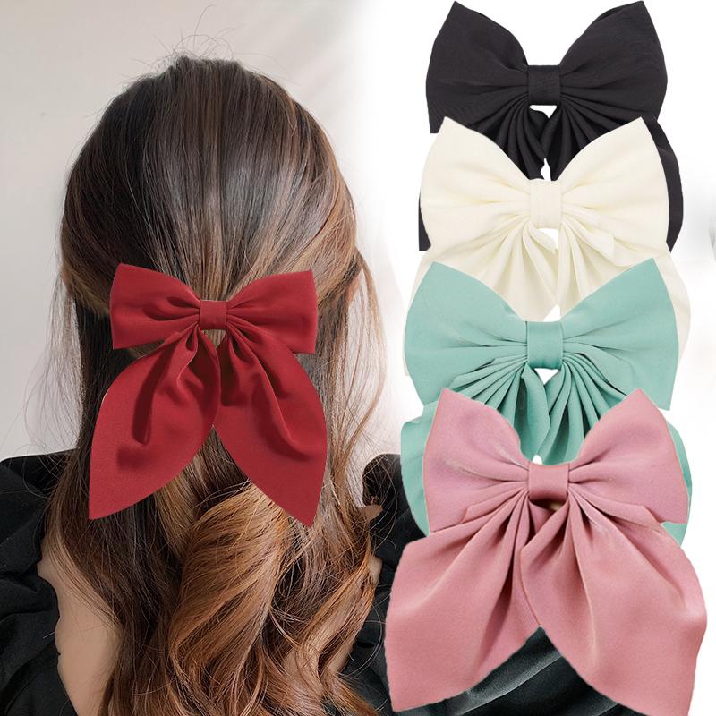 Sweet Bow Women Hairpins Solid Color Satin Bowknot Clips For Girls Butterfly Barrettes Duckbill Clip Kids Hair Accessories